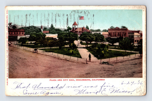Healdsburg California Plaza City Hall 1906 Postcard Posted Undivided Back