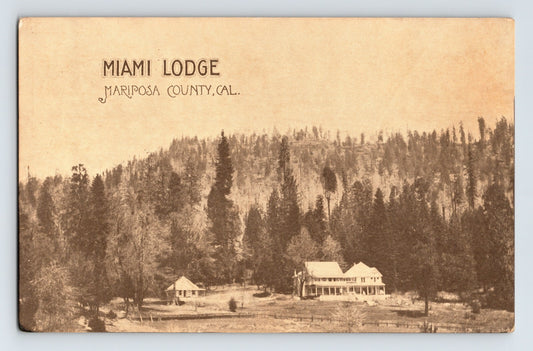 Miami Lodge Mariposa County California mountain resort hotel among pine forest 1910s postcard 