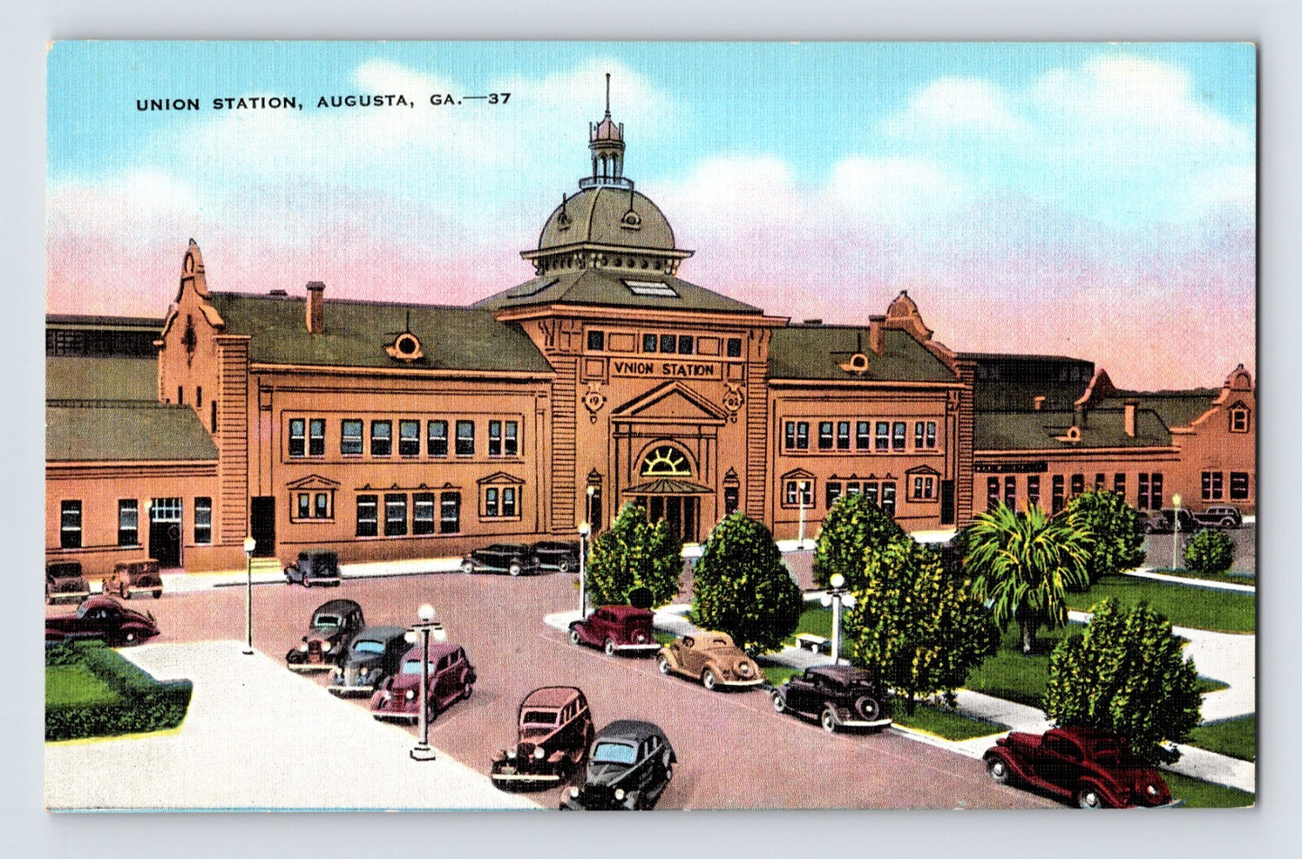 Augusta Georgia Union Station Railroad Depot 1940s Postcard Linen Unposted