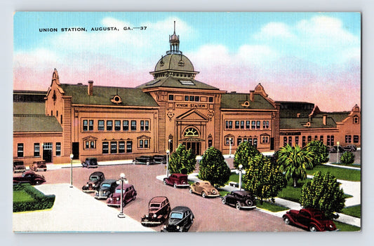 Augusta Georgia Union Station Railroad Depot 1940s Postcard Linen Unposted