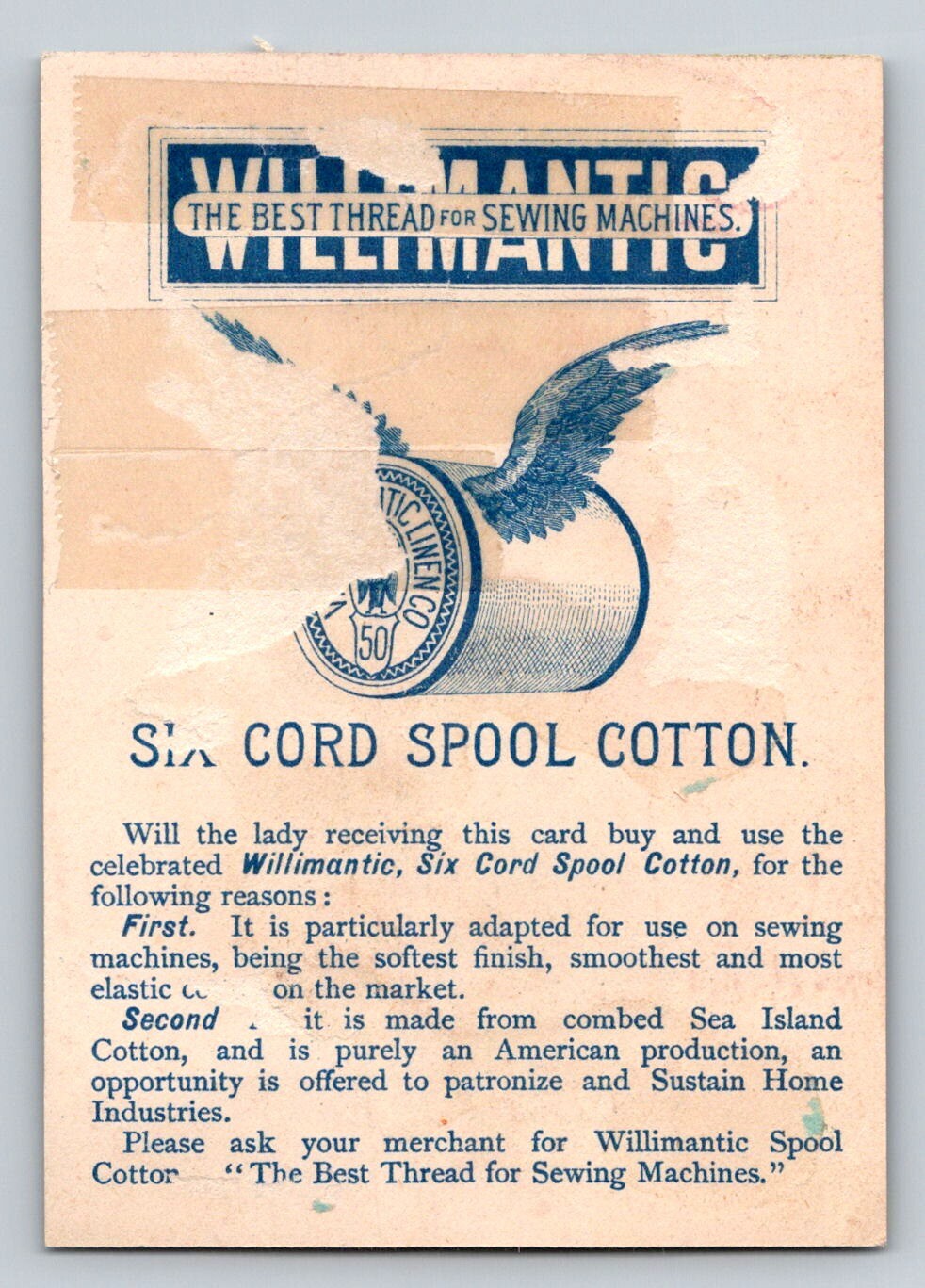 Willimantic Sewing Thread Children Butterfly Net 1890s Trade Card - 4 x 3