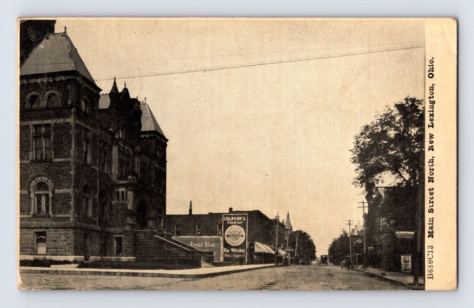 New Lexington Ohio Main Street downtown buildings street scene postcard