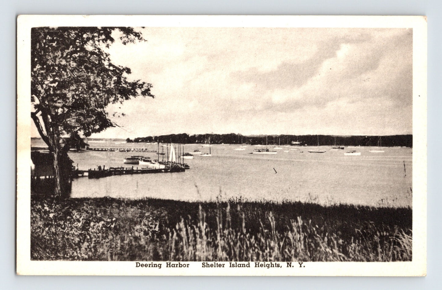Shelter Island Heights New York Long Island Deering Harbor sailboats dock shoreline view postcard