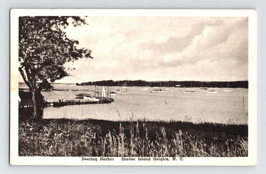 Shelter Island Heights New York Long Island Deering Harbor sailboats dock shoreline view postcard