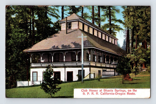 Mount Shasta California Shasta Springs clubhouse building forest setting 1909 postcard