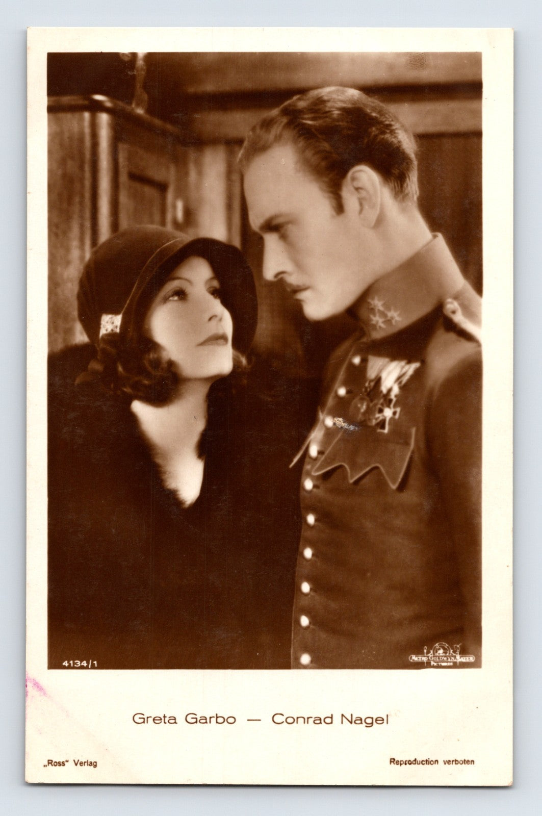 Greta Garbo Conrad Nagel Photo Postcard RPPC 1930s MGM Ross Verlag Unposted