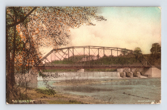 1920s Mount Morris New York power dam river bridge hand colored postcard posted scenic waterway archival image