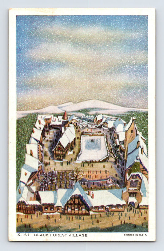 Chicago Illinois 1933 Worlds Fair Black Forest Village illustration snow scene postcard
