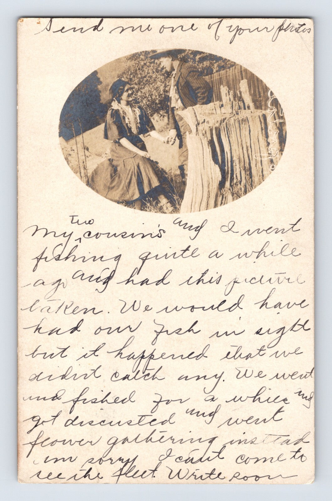 Yorkville California portrait fishing story RPPC postcard 1908 handwritten message