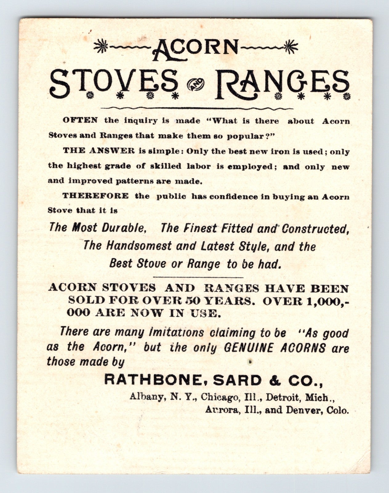 Acorn Stoves And Ranges Woman Profile 1890s Victorian Trade Card 5 x 4