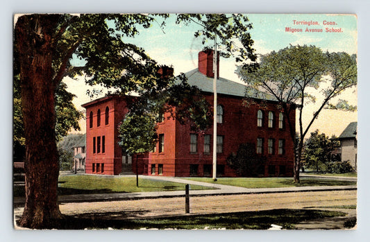 Torrington Connecticut Migeon Avenue School red brick building early school postcard 1910s