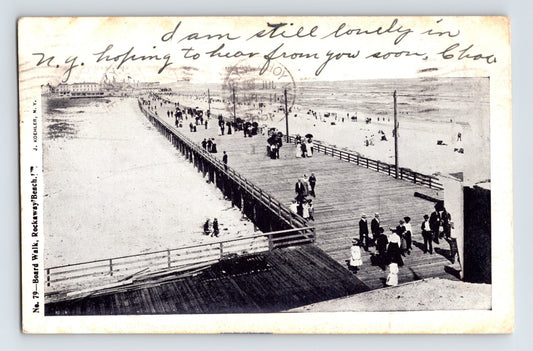 Rockaway Long Island New York boardwalk pier beach crowds early 1900s posted postcard