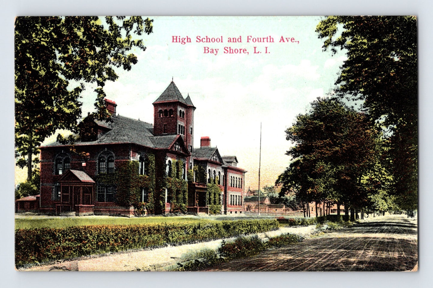 Bay Shore New York Long Island High School Fourth Avenue 1912 Postcard Posted