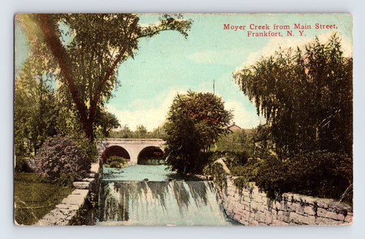 Frankfort New York Moyer Creek Main Street stone bridge waterfall 1917 postcard