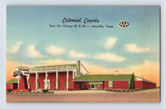 Amarillo Texas Colonial Courts Motel Route 66 1940s linen postcard
