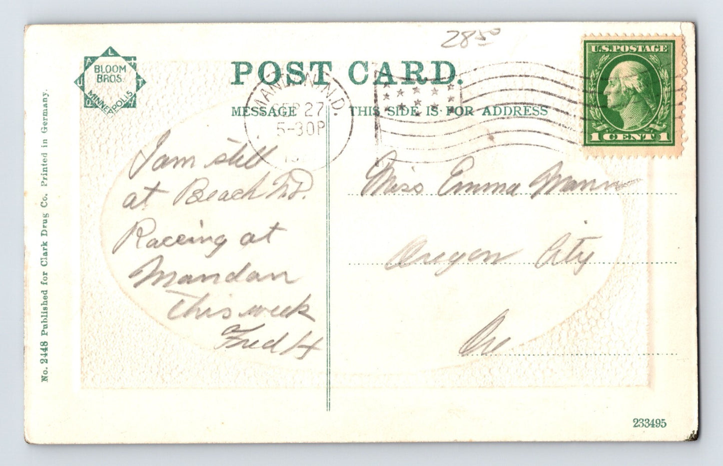 Mandan North Dakota Downtown Aerial 1910s RPPC Postcard Posted Divided Back