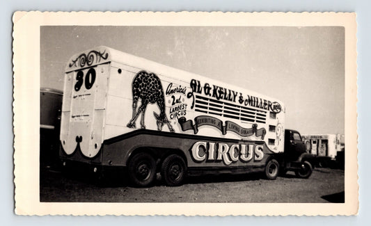Kelly Miller Circus giraffe transport trailer truck Hugo Oklahoma 1950 circus photo
