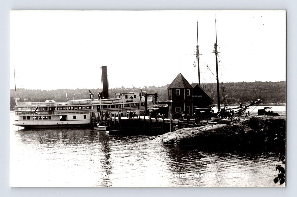 Blue Hill Maine Steamer Boothbay Harbor Dock 1940s RPPC Postcard Unposted