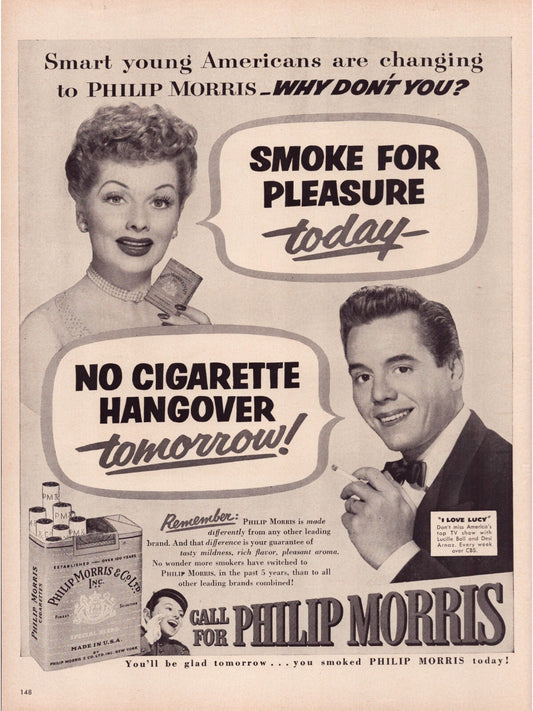 Lucille Ball Desi Arnaz Philip Morris cigarettes 1952 print advertisement full page