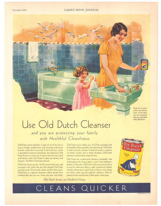 Old Dutch Cleanser 1930 Mother Daughter Bathroom Art Print Ad 10.5 x 13.5