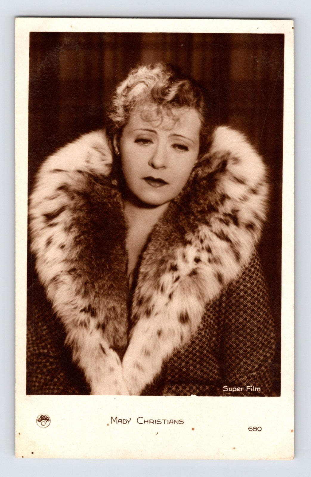 Mady Christians portrait fur collar 1930s RPPC Super Film postcard
