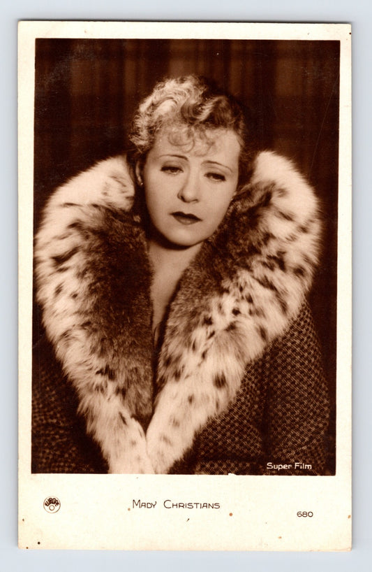 Mady Christians portrait fur collar 1930s RPPC Super Film postcard
