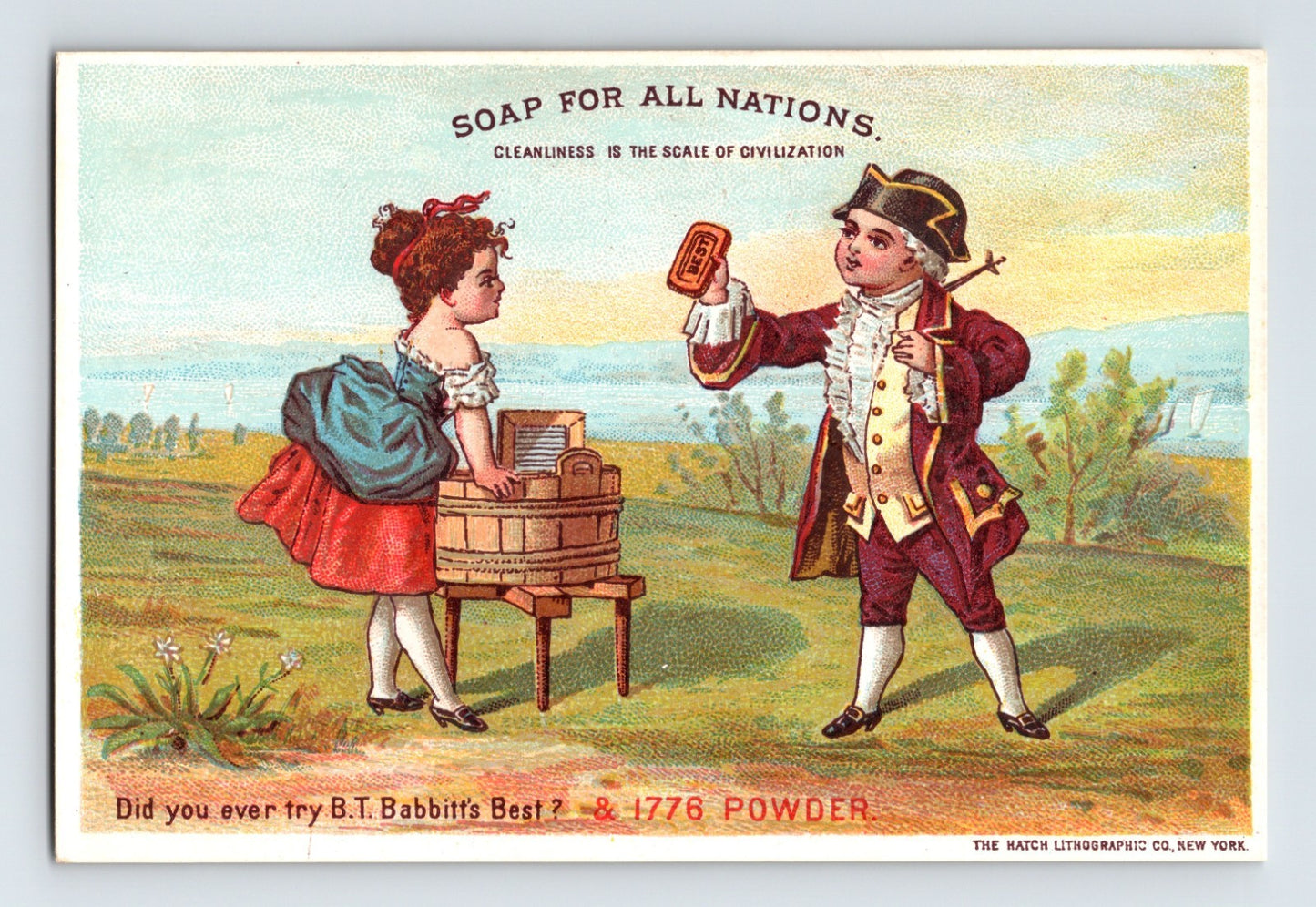 Babbitt's Best Soap Colonial Children Wash Board 1890s Trade Card - 3.5 x 5
