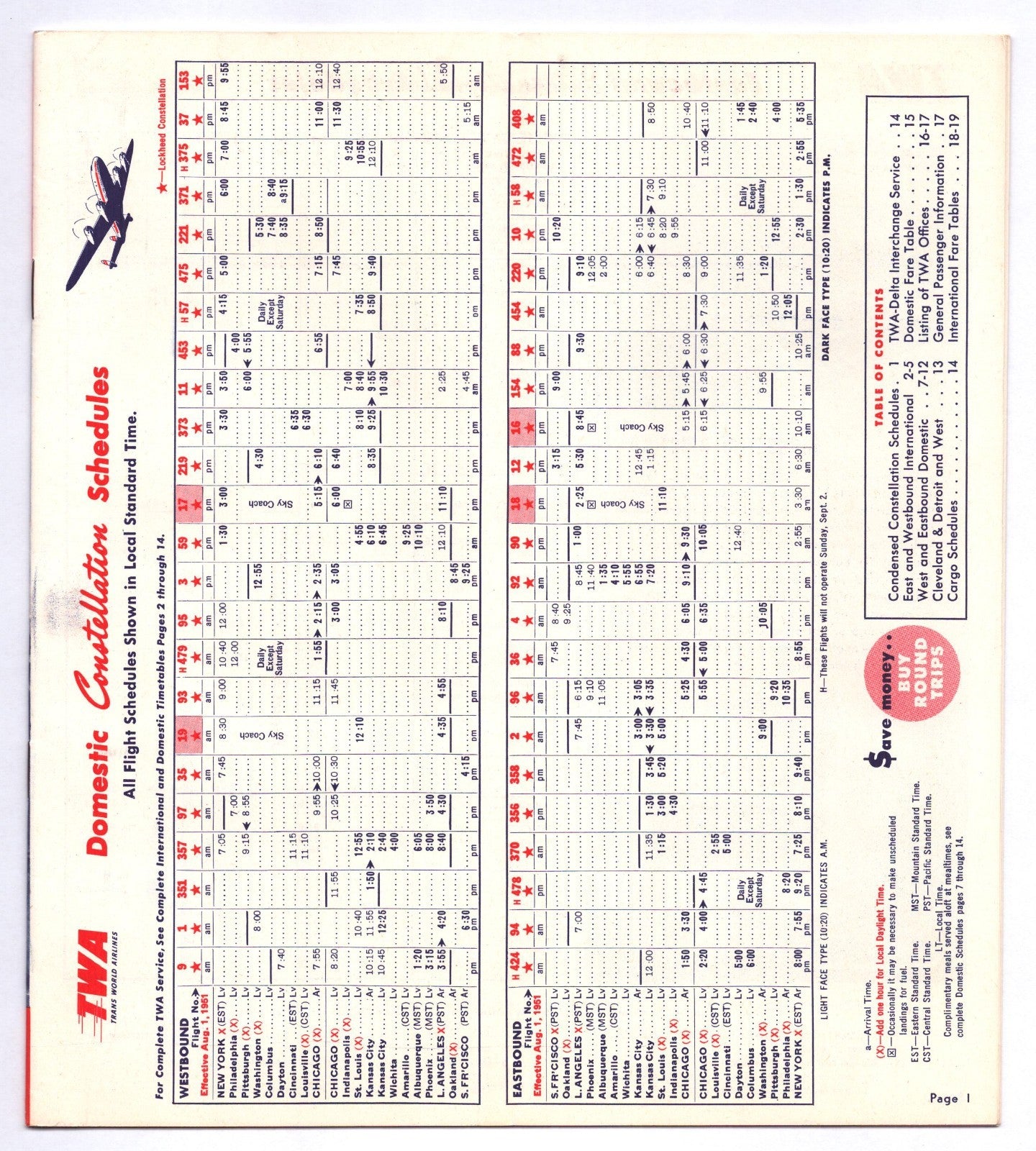 TWA Trans World Airlines 1951 Chicago System Time Table Brochure