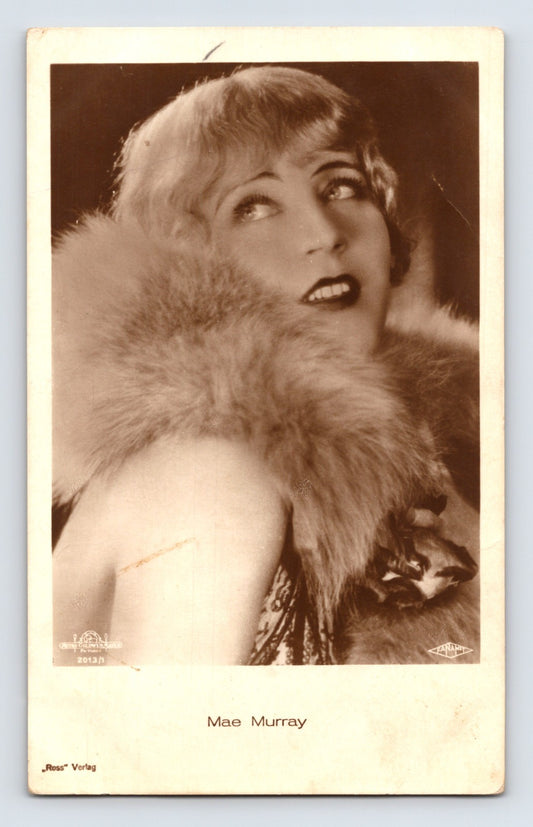 Mae Murray silent film star portrait fur wrap Ross Verlag RPPC postcard